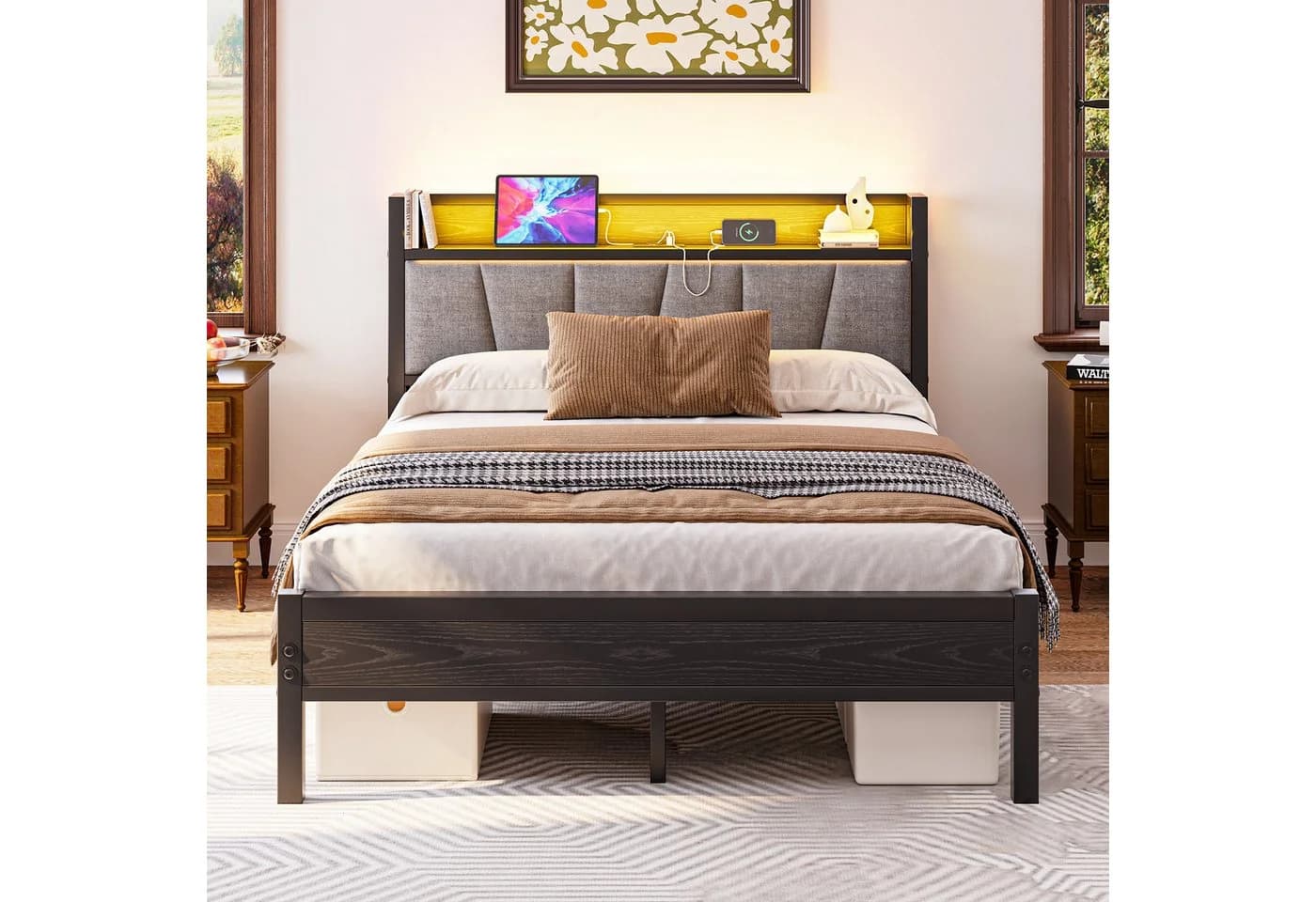 HOMERECOMMEND Metallbett mit USB-Anschlüssen und LED-Beleuchtung - Bild 4