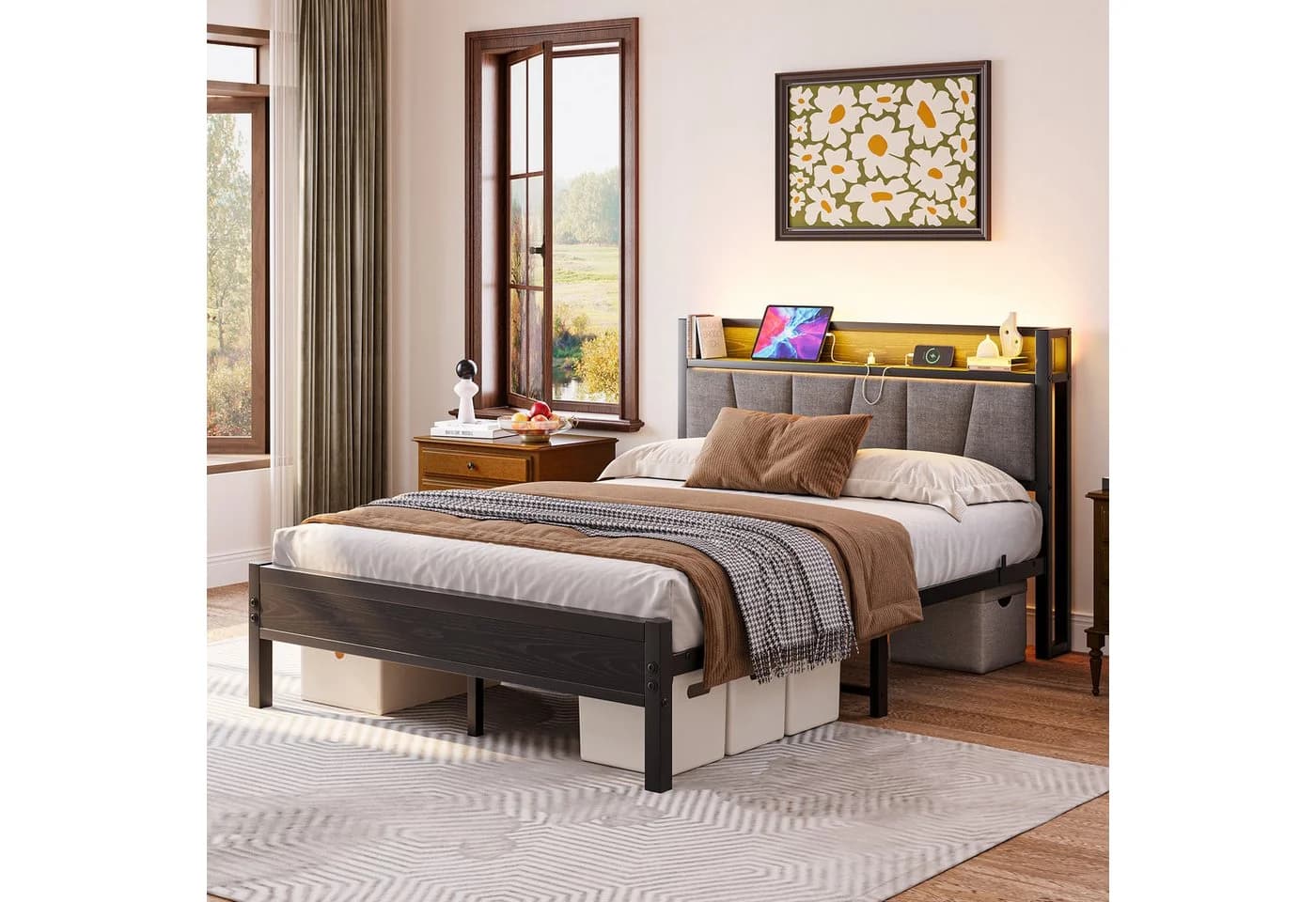 HOMERECOMMEND Metallbett mit USB-Anschlüssen und LED-Beleuchtung - Bild 5