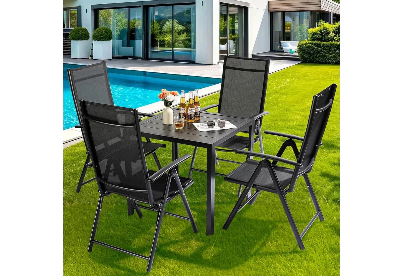 TLGREEN Gartentisch Aluminium Schwarz Quadratisch Wetterfest