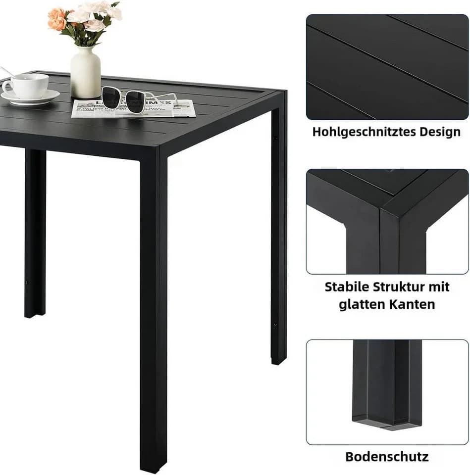 TLGREEN Gartentisch Aluminium Schwarz Quadratisch Wetterfest - Bild 5