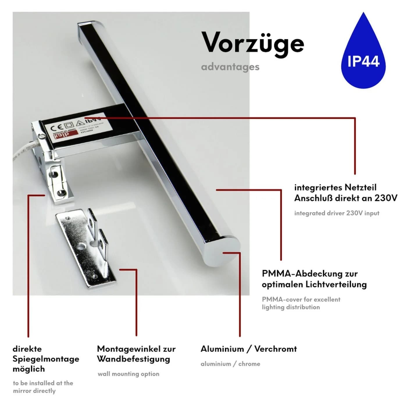 kalb LED Spiegelleuchte 300mm verchromt warmweiß - Bild 3