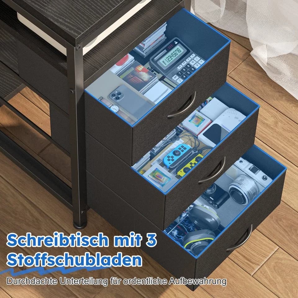 Klyvvo Gaming Schreibtisch L-Form Schwarz mit 3 Schubladen, LED & USB - Bild 5