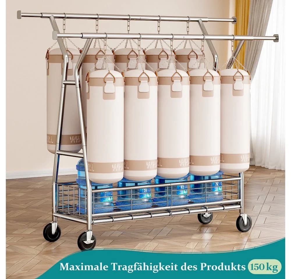 Klyvvo Kleiderständer auf Rollen mit Doppelstange & Netzkorb, 200 kg Tragkraft - Bild 5