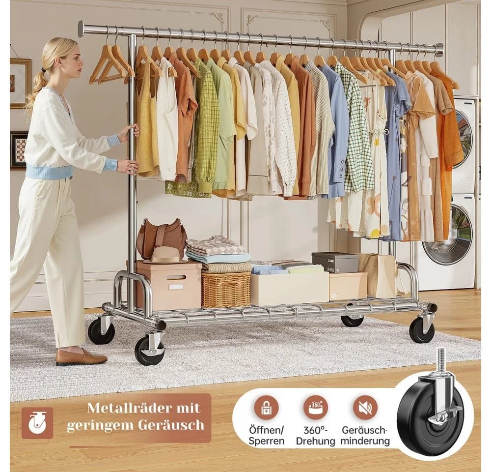 Klyvvo Kleiderständer auf Rollen Ausziehbar Schwerlast Metall Silber - Bild 5