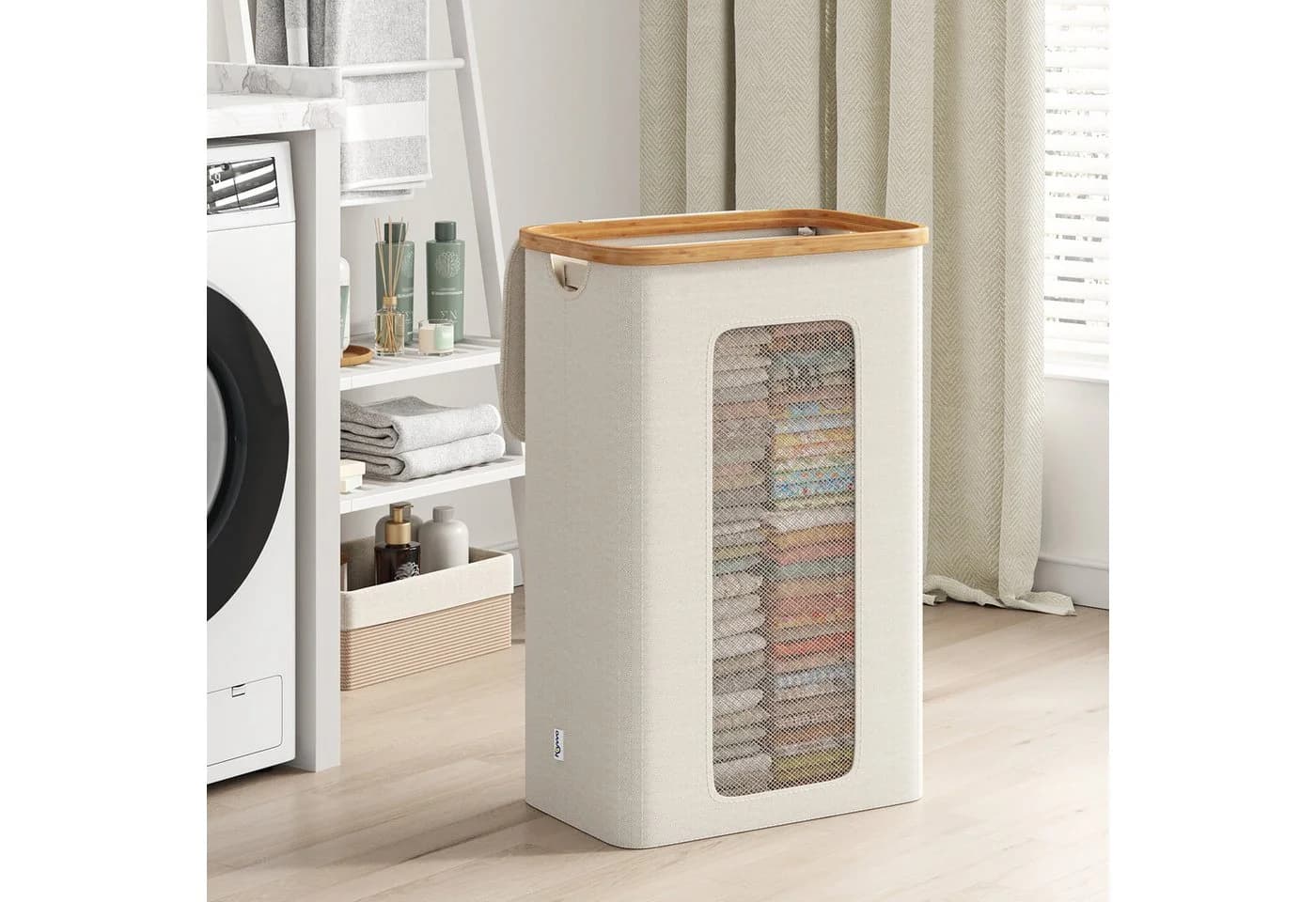 Klyvvo Wäschekorb mit Deckel Bambusrahmen & Oxford Stoff Beige - Bild 2