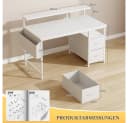 Klyvvo Eckschreibtisch Computertisch Weiß mit 2 Schubladen und Monitorständer Bild 3