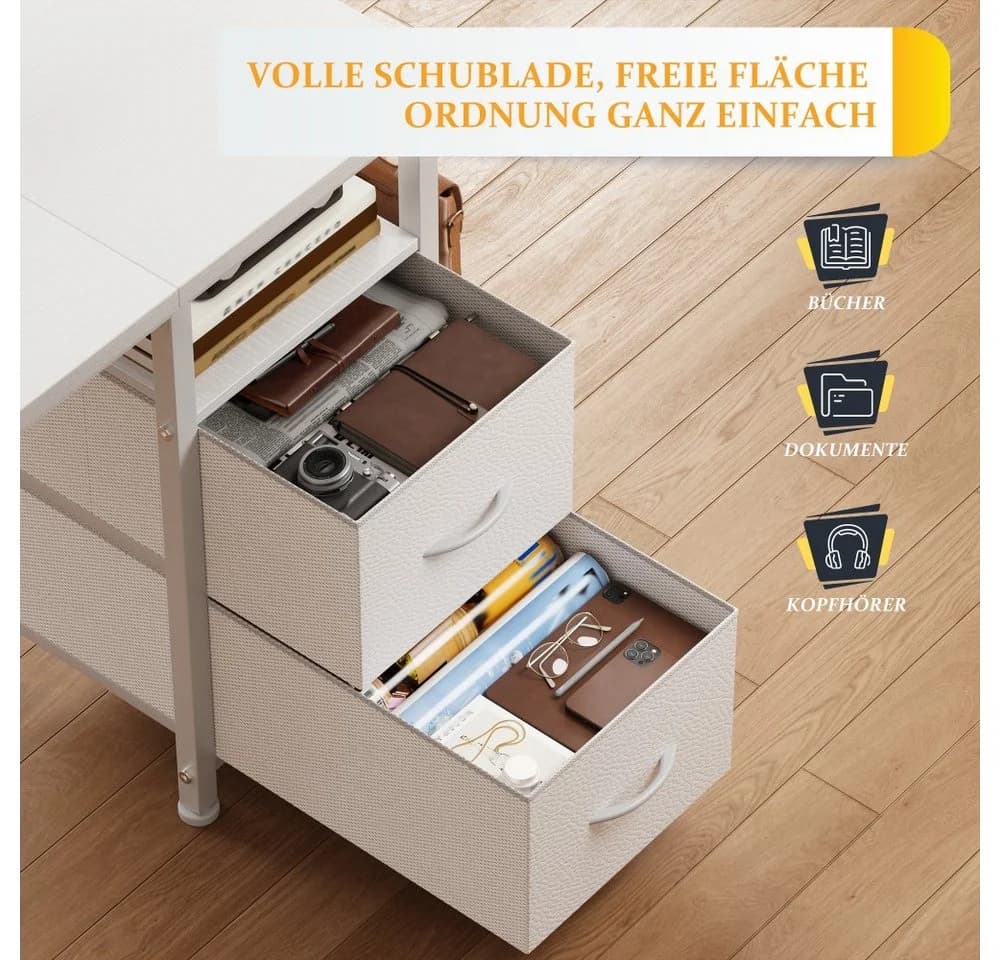 Klyvvo Eckschreibtisch Computertisch Weiß mit 2 Schubladen und Monitorständer - Bild 5
