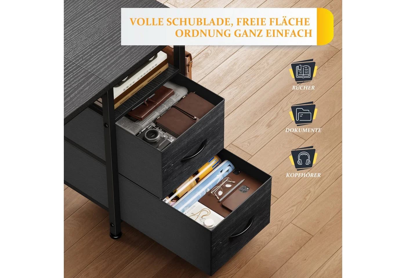 Klyvvo Eckschreibtisch Weiß mit 2 Schubladen und Monitorständer - Bild 5