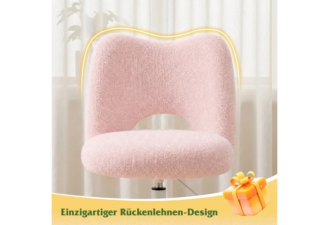 Klyvvo Drehstuhl mit Rollen Rosa Teddyfell höhenverstellbar - Bild 5
