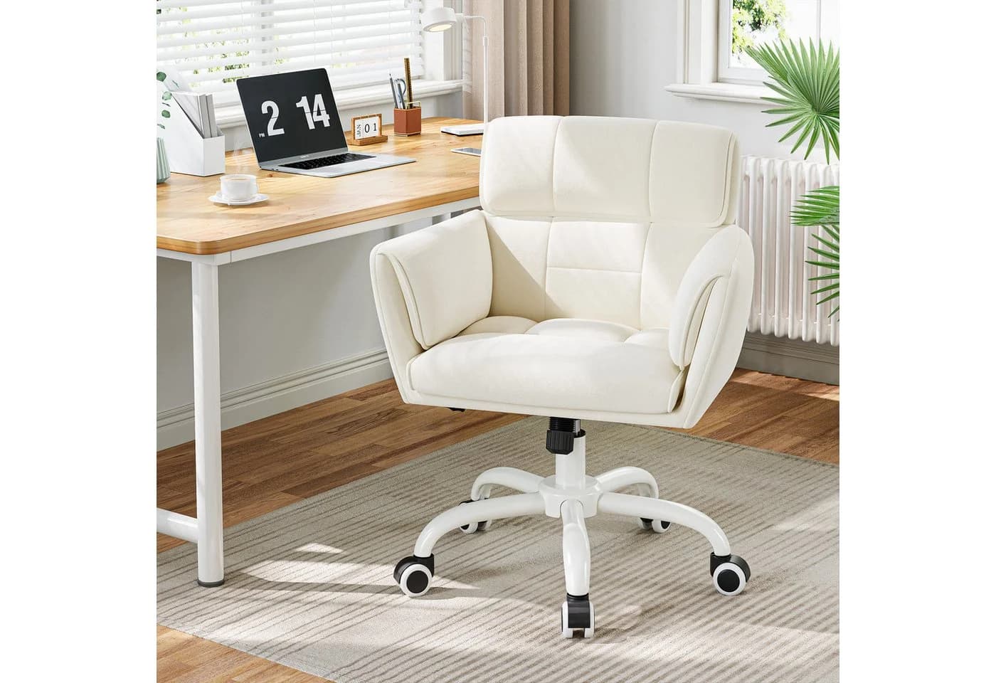 Klyvvo Drehstuhl Schreibtischstuhl Samtbezug Beige Höhenverstellbar - Bild 2