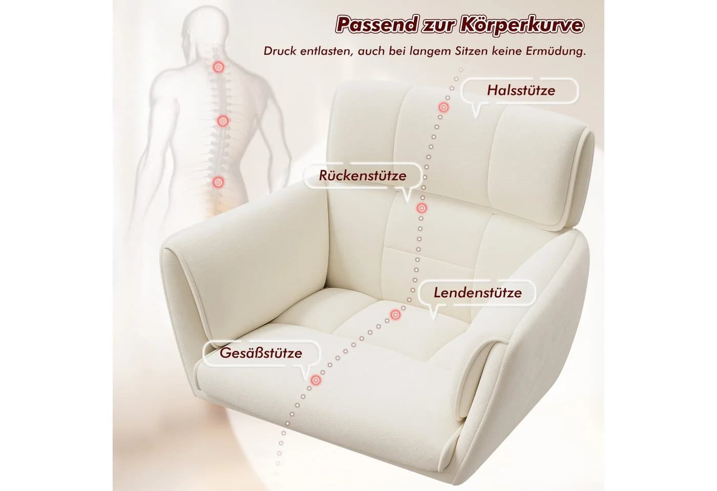Klyvvo Drehstuhl Schreibtischstuhl Samtbezug Beige Höhenverstellbar - Bild 4