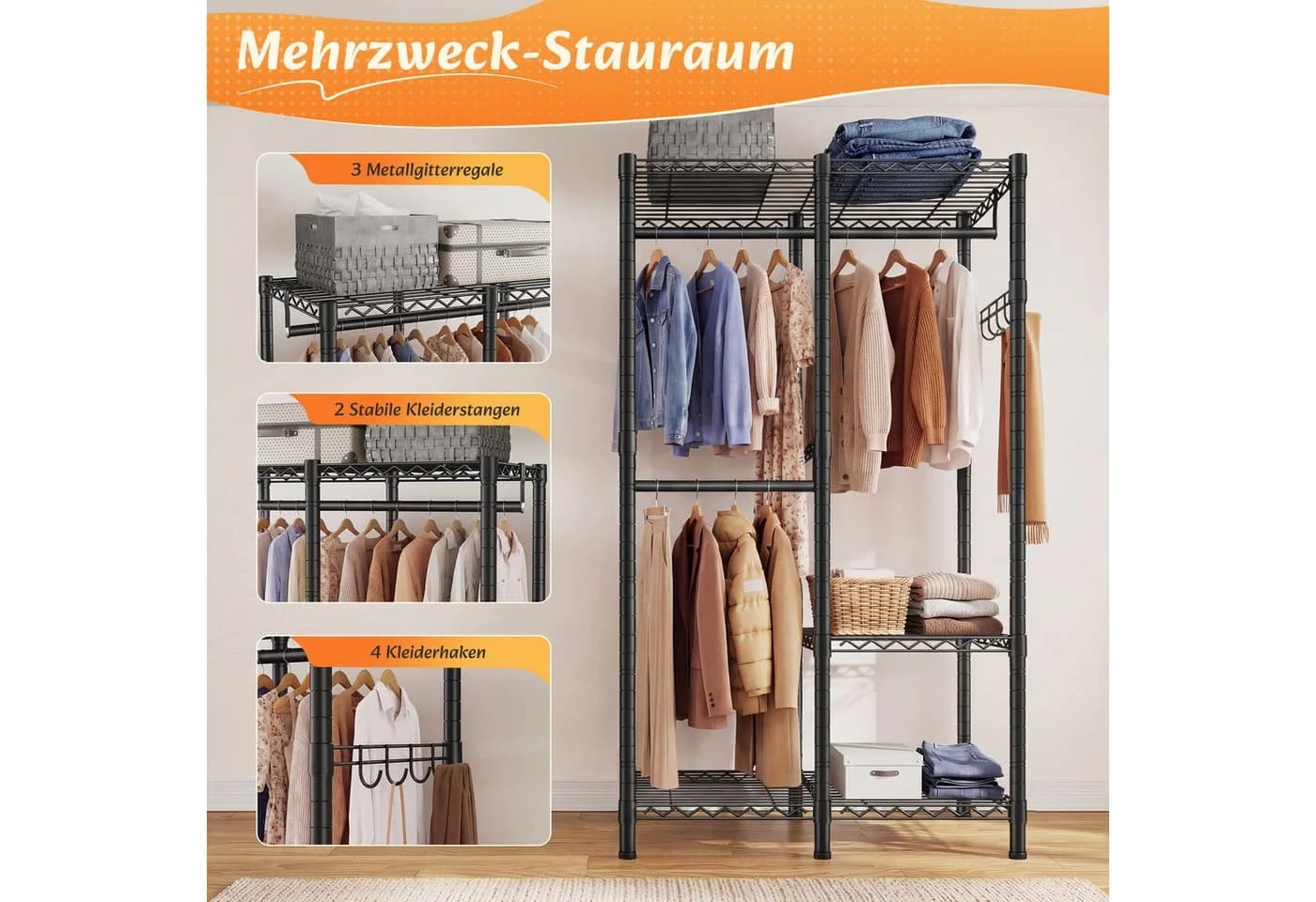 Klyvvo Kleiderständer Offener Kleiderschrank Metall Schwarz - Bild 5