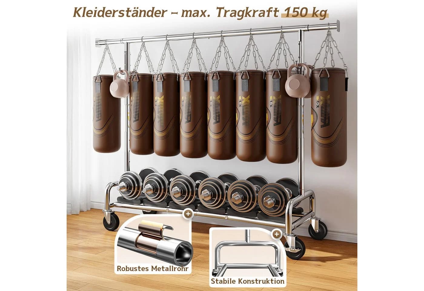 Klyvvo Kleiderständer auf Rollen, Ausziehbar, Schwerlast bis 150kg, Verchromt - Bild 4