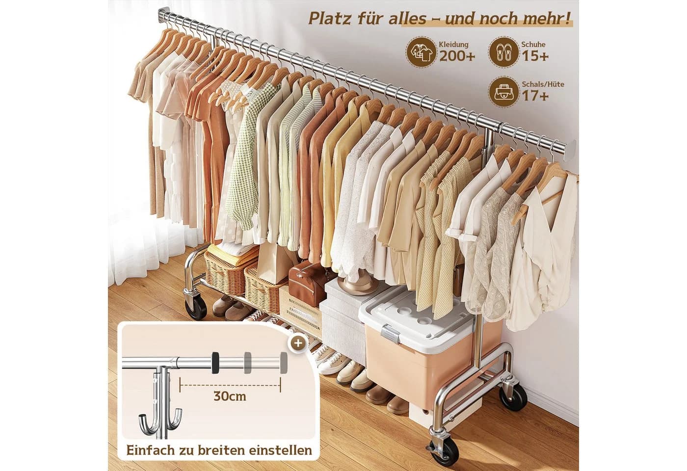 Klyvvo Kleiderständer auf Rollen, Ausziehbar, Schwerlast bis 150kg, Verchromt - Bild 5