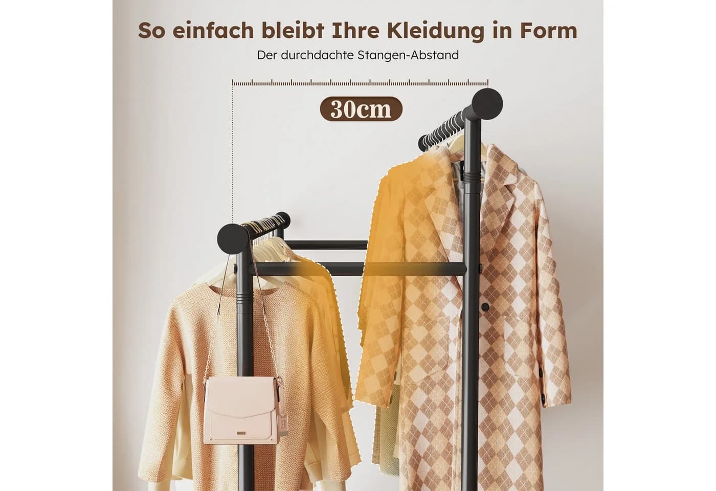 Klyvvo Doppelter Kleiderständer auf Rollen mit Wäschekorb Schwarz Metall - Bild 4