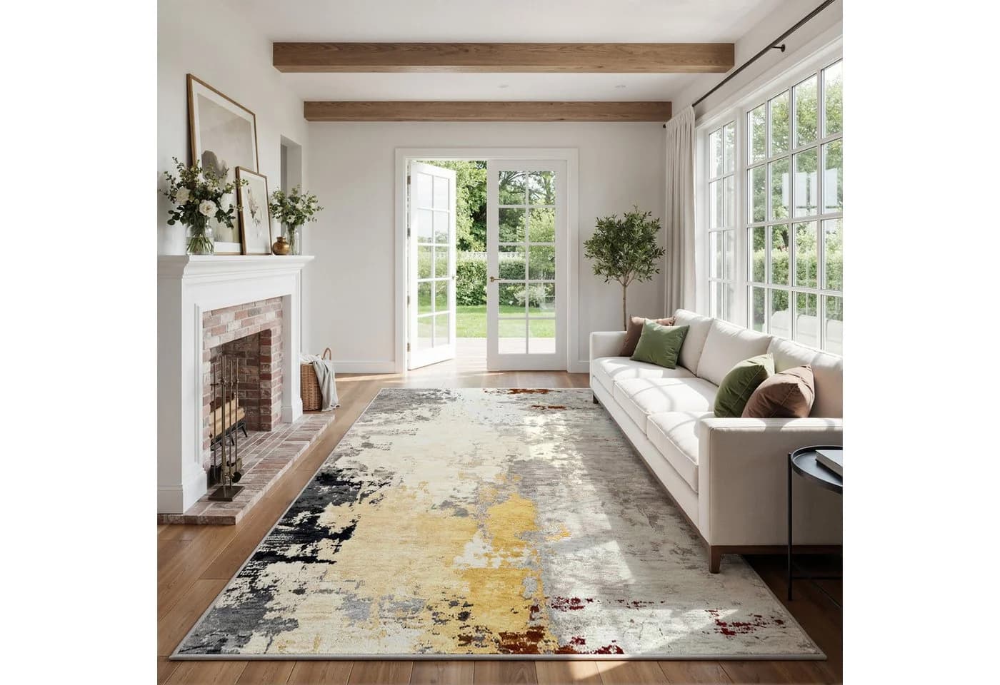 Klyvvo Boho Abstrakt Teppich Kurzflor Rutschfest Gold Grau Braun - Bild 2