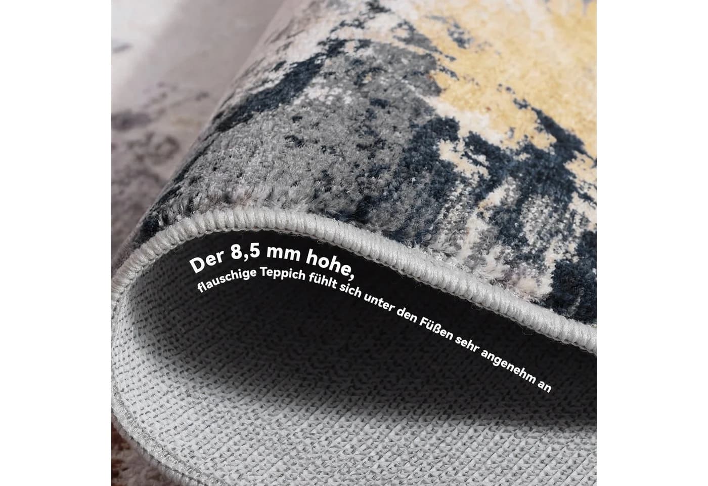 Klyvvo Boho Abstrakt Teppich Kurzflor Rutschfest Gold Grau Braun - Bild 5