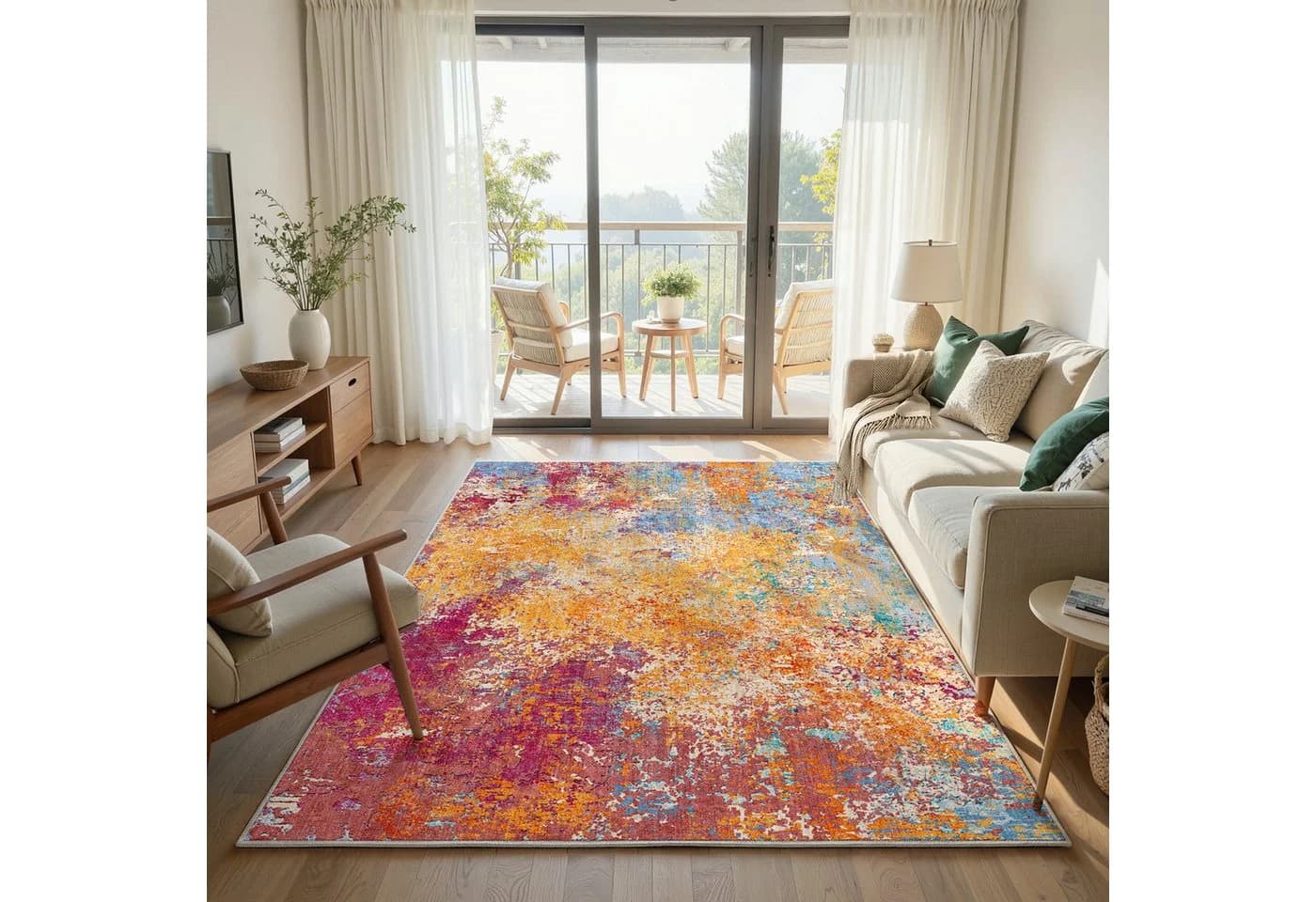 Klyvvo Teppich Boho Abstrakt Kurzflor Rutschfest - Bild 2
