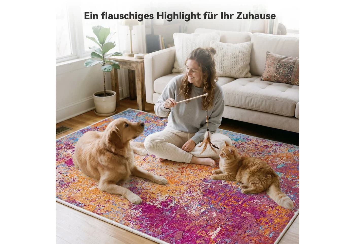 Klyvvo Teppich Boho Abstrakt Kurzflor Rutschfest - Bild 4
