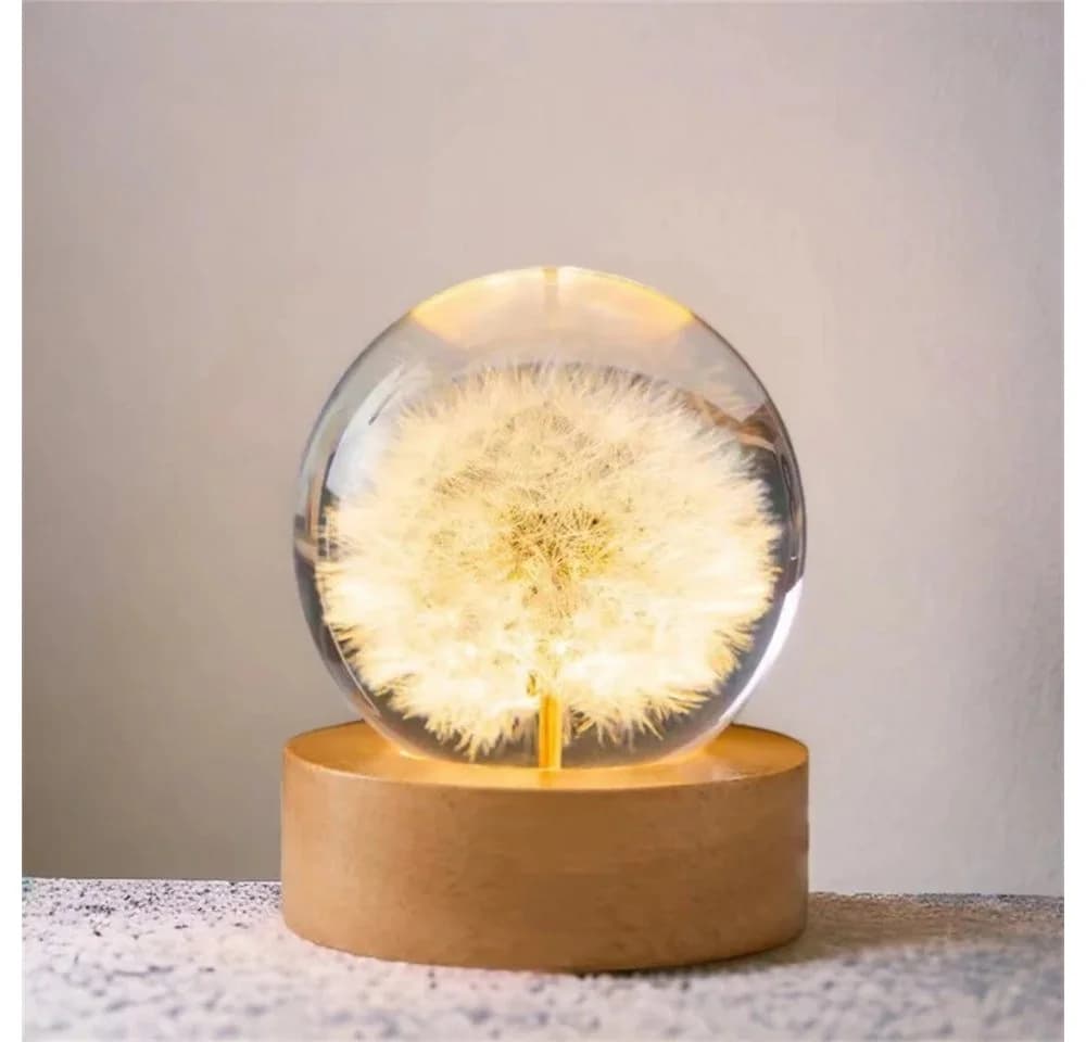 Little Lorien Nachtlicht Blume Kunstharz mit Buchenholzsockel Gelb - Bild 3