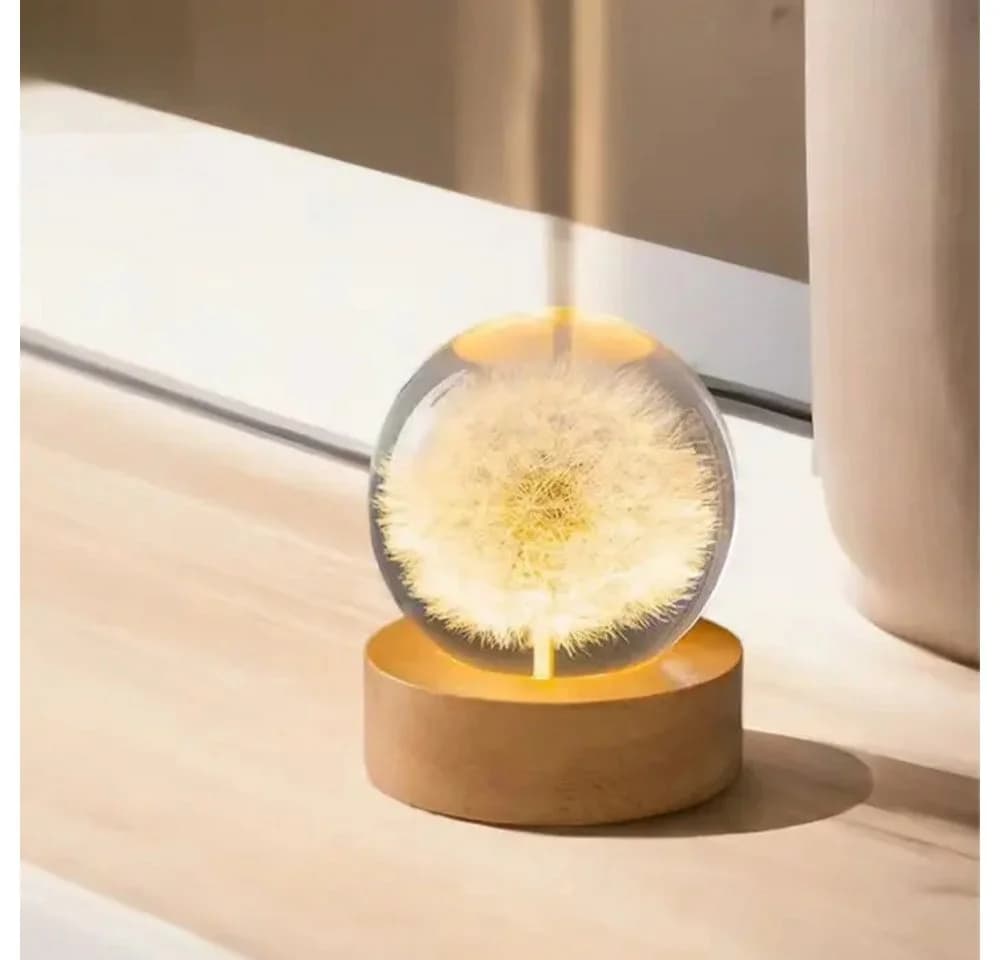 Little Lorien Nachtlicht Blume Kunstharz mit Buchenholzsockel Gelb - Bild 4