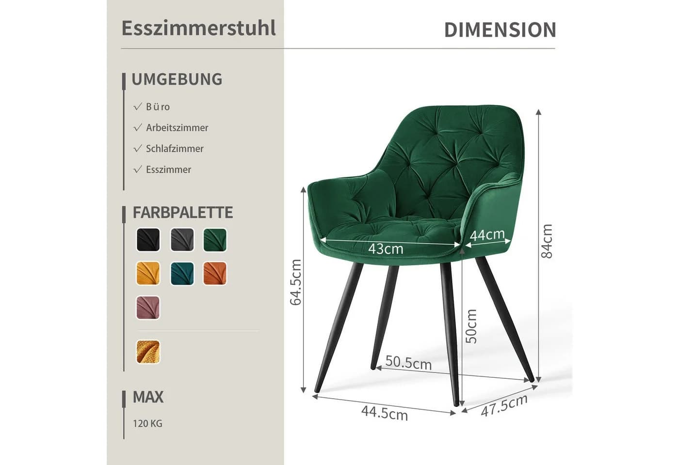 JYMTOM Esszimmerstuhl Grün Samt