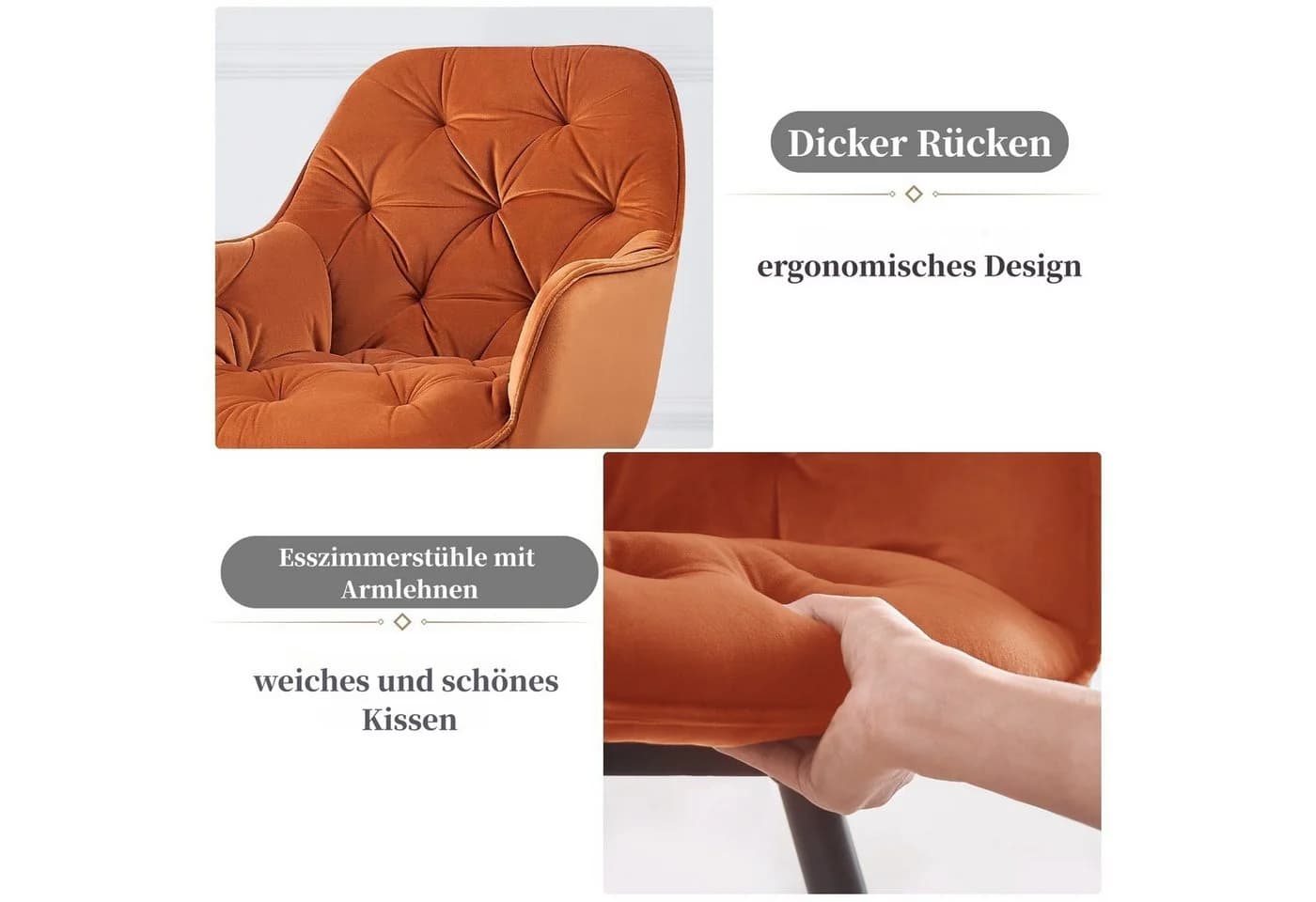 JYMTOM Esszimmerstuhl Samt Orange - Bild 3
