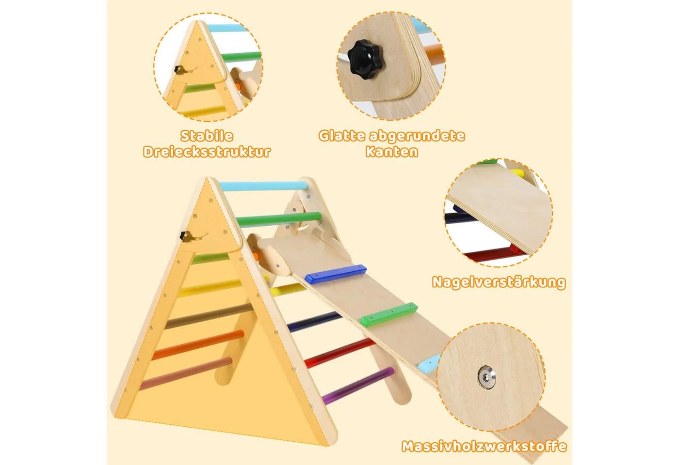 TLGREEN Klettergerüst Indoor Klappbar, 2 in 1 Kletterdreieck mit Rutsche, Holz Montessori Motorik Spielzeug - Bild 3