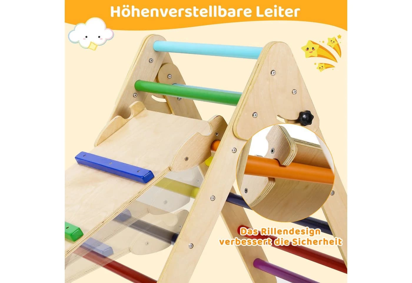 TLGREEN Klettergerüst Indoor Klappbar, 2 in 1 Kletterdreieck mit Rutsche, Holz Montessori Motorik Spielzeug - Bild 5