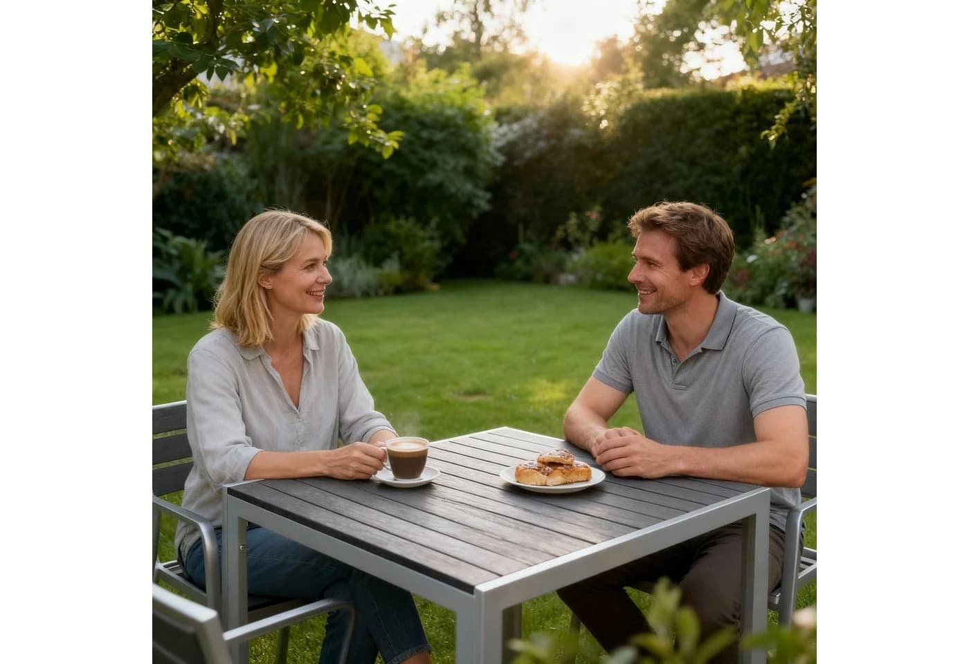 Klassischer Gartentisch aus Aluminiumlegierung und Kunststoffholz