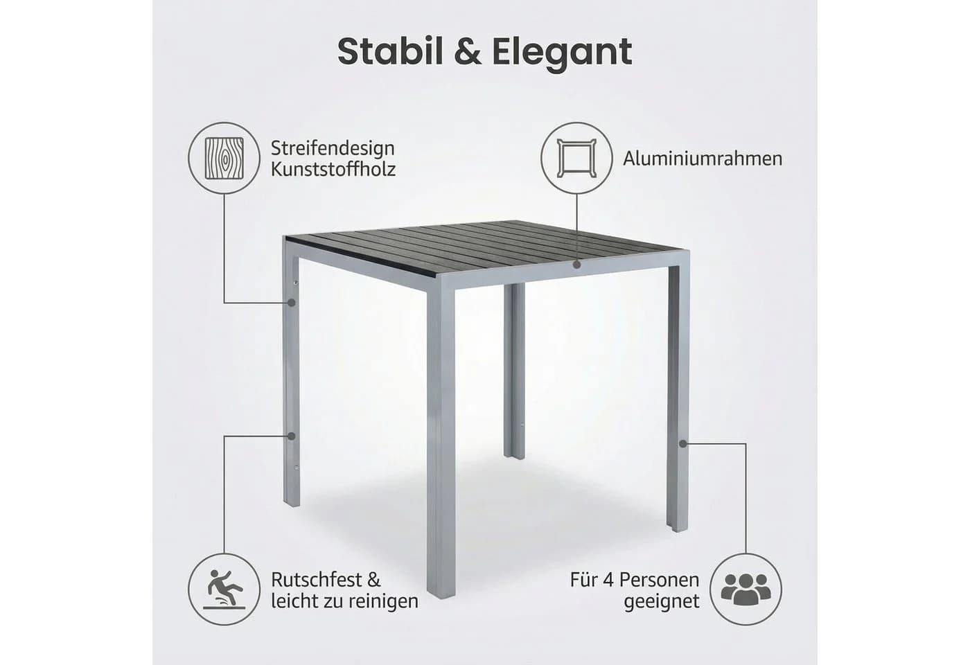Klassischer Gartentisch aus Aluminiumlegierung und Kunststoffholz - Bild 3