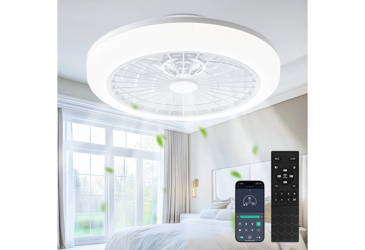 Lujasi Deckenventilator mit LED-Beleuchtung, 6 Windstufen, App-Steuerung, Weiß - Bild 2