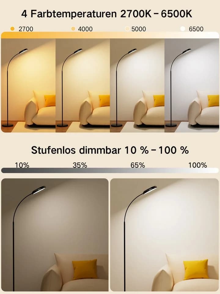 Lujasi LED Stehlampe Schwarz Dimmbar mit Fernbedienung - Bild 3