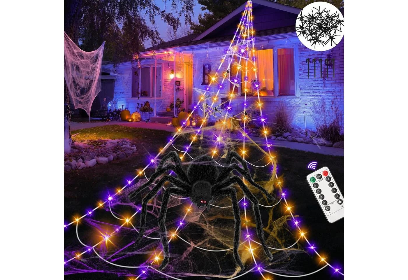 skelo LED Spinnennetz 5m Halloween Deko mit Fernbedienung - Bild 2