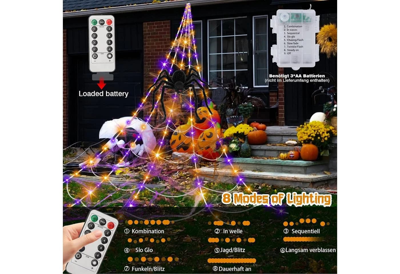 skelo LED Spinnennetz 5m Halloween Deko mit Fernbedienung - Bild 5