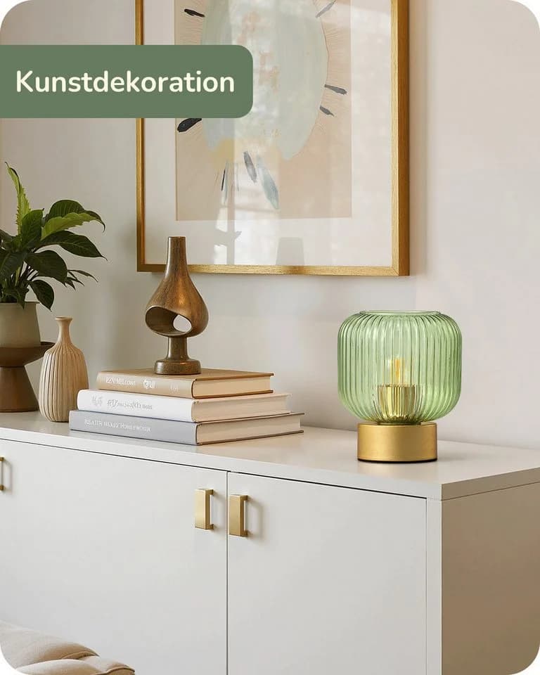 EDISHINE Nachttischlampe Retro Grün Candy-Glas-Schirm LED warmweiß