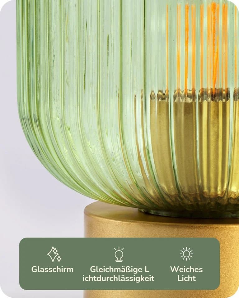 EDISHINE Nachttischlampe Retro Grün Candy-Glas-Schirm LED warmweiß - Bild 3