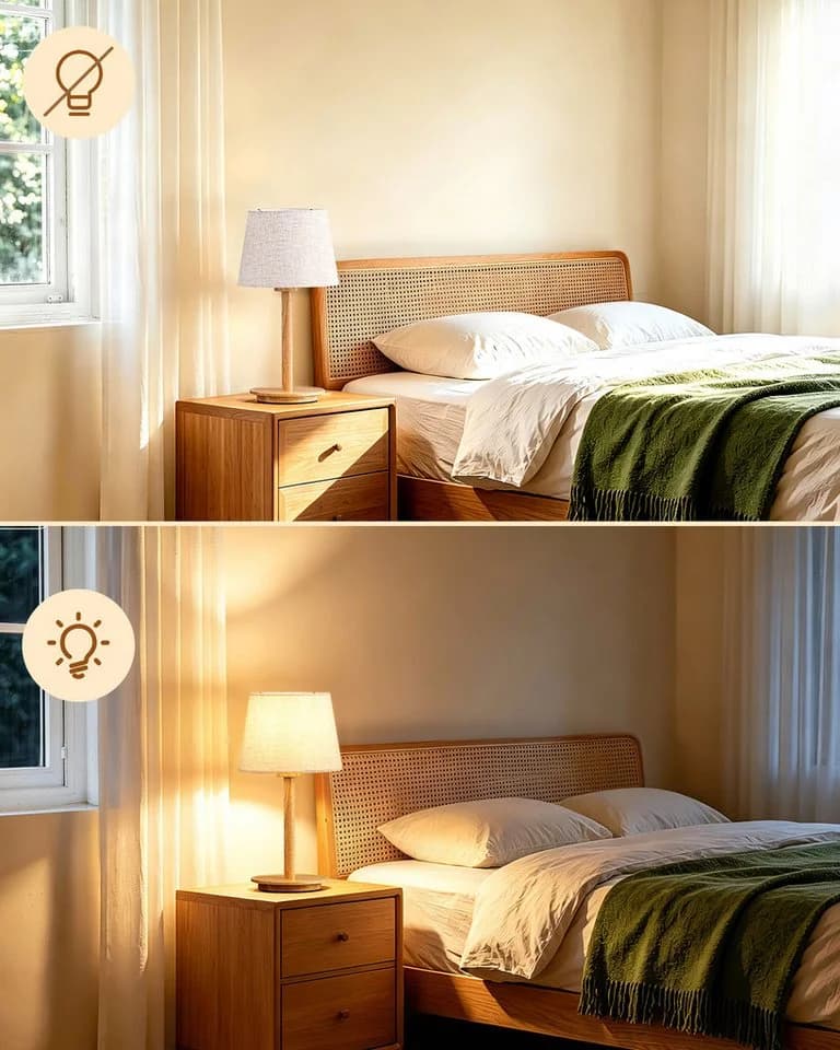 EDISHINE Nachttischlampe Landhaus Stoffschirm Beige Massivholzsockel - Bild 5