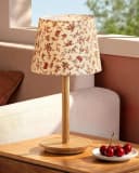 EDISHINE Nachttischlampe Landhaus Rot Blumenmuster Massivholz Bild 2