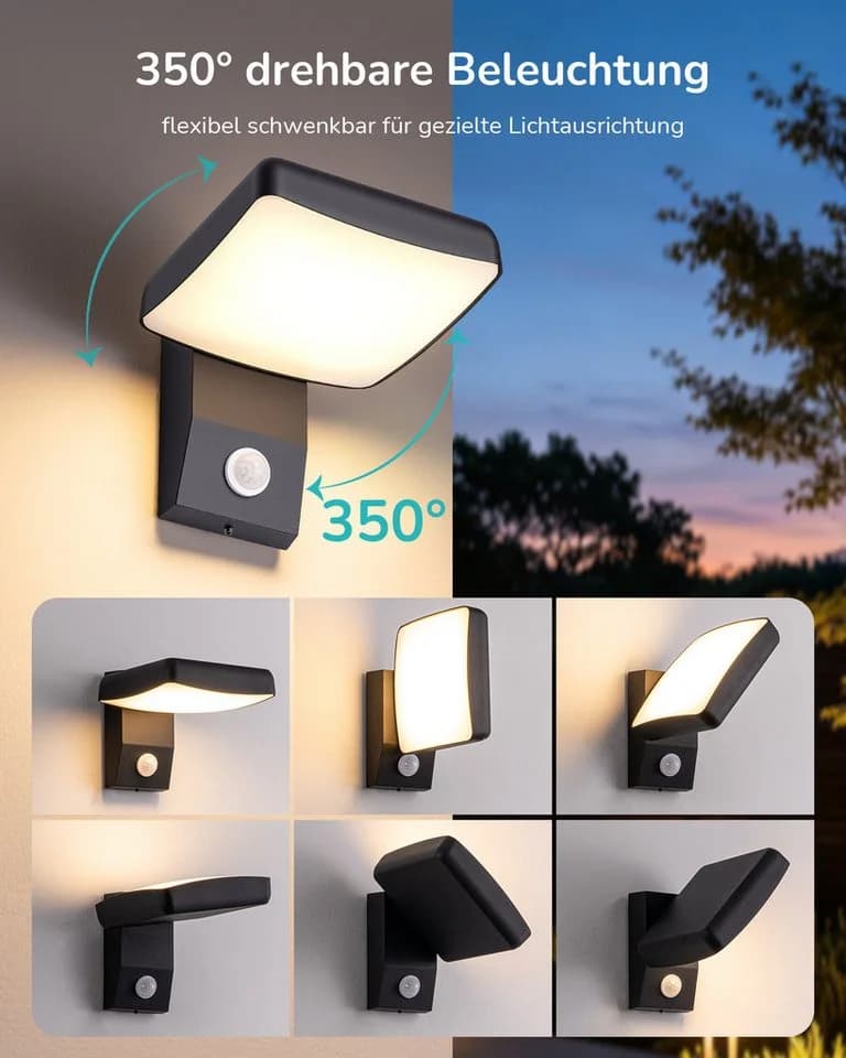 EDISHINE LED Außen-Wandleuchte Schwarz 350° drehbar