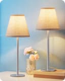 EDISHINE LED Nachttischlampe 2er-Set Metall Stoff E27 Beige/Silber Bild 2