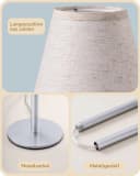 EDISHINE LED Nachttischlampe 2er-Set Metall Stoff E27 Beige/Silber Bild 3