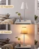 EDISHINE LED Nachttischlampe 2er-Set Metall Stoff E27 Beige/Silber Bild 5