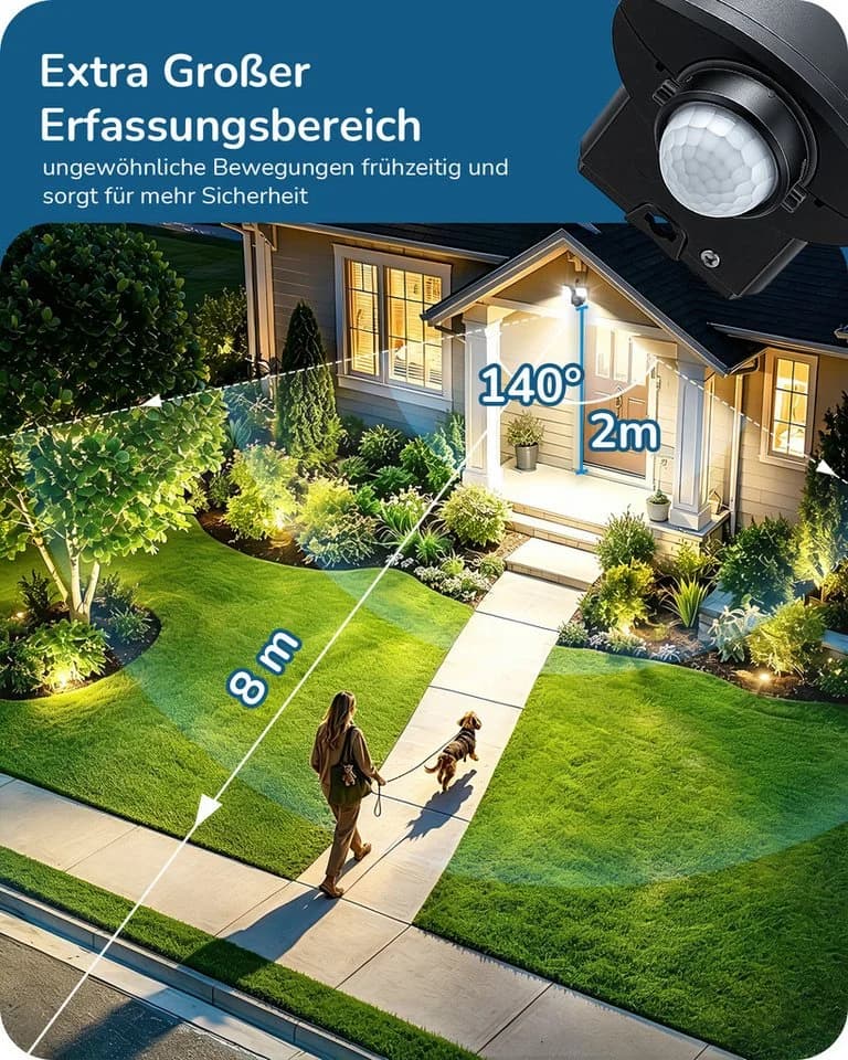 EDISHINE LED Wandstrahler mit Bewegungsmelder, 900 Lumen, 6500K - Bild 3