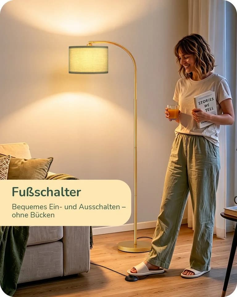 EDISHINE Bogenlampe Stehlampe E27 LED inklusive Gold Beige - Bild 4
