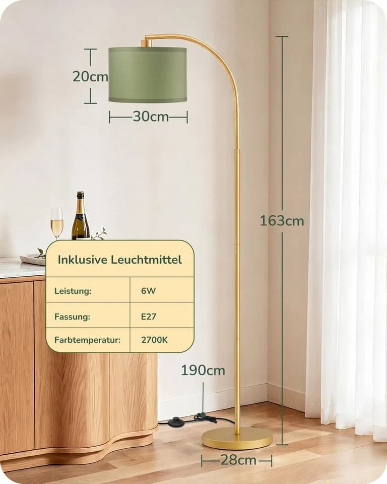 EDISHINE Bogenlampe Stehlampe E27 LED inklusive Gold Beige - Bild 5