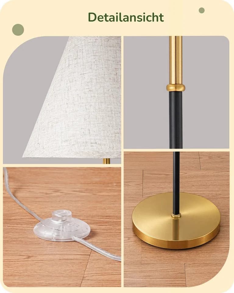 EDISHINE Stehlampe LED Beige Schwarz Metall Leinenstoff Schirm Fußschalter - Bild 5