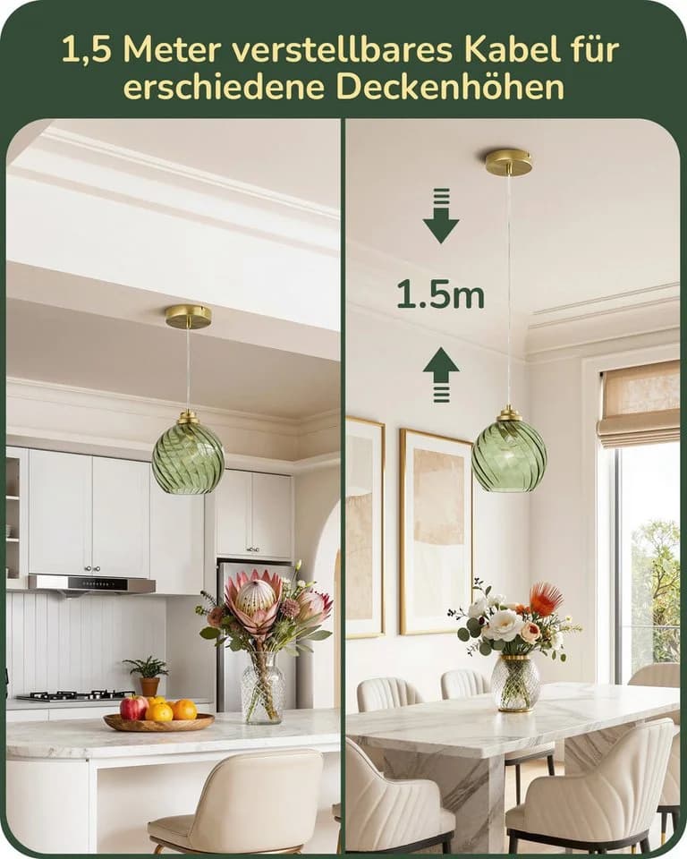 EDISHINE Pendelleuchte Wellenglas Mintgrün E27 LED - Bild 5
