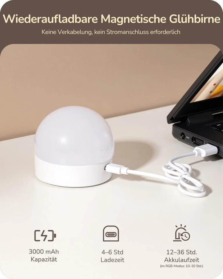 EDISHINE Wandleuchte 2er Set Akku RGB Dimmbar Silber - Bild 5