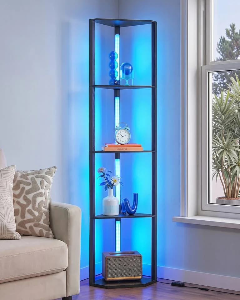 EDISHINE Stehlampe Dimmbar mit Ablage & RGB-Beleuchtung Schwarz - Bild 2